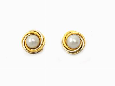 Orecchini in Oro Giallo e Bianco con Perle Coltivate