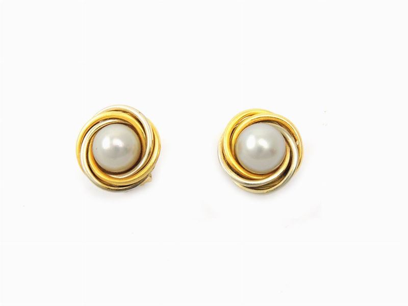Orecchini in Oro Giallo e Bianco con Perle Coltivate