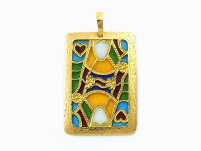Pendente in Oro Giallo e Smalti Policromi