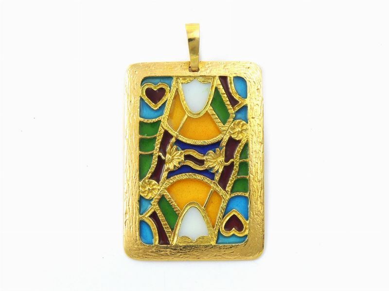 Pendente in Oro Giallo e Smalti Policromi