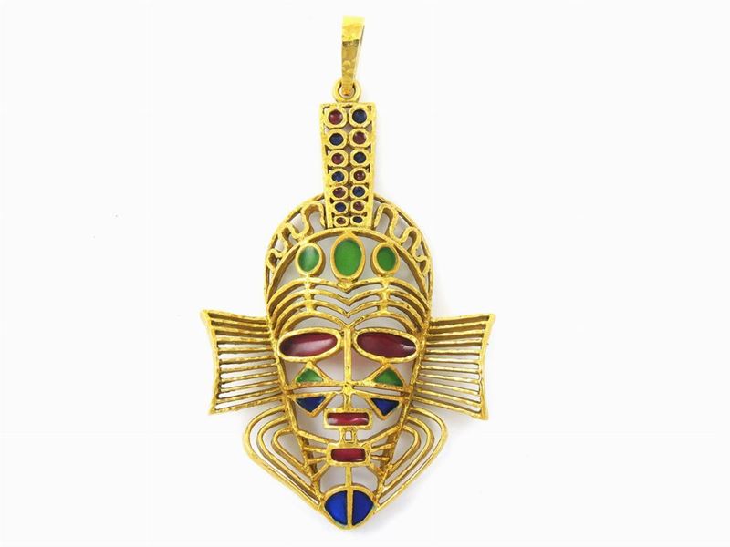 Pendente in Oro Giallo e Smalti Policromi