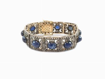 Bracciale in Oro Rosa a Bassa Lega e Argento con Diamanti e Zaffiri