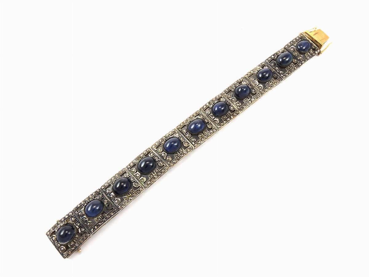 Bracciale in Oro Rosa a Bassa Lega e Argento con Diamanti e Zaffiri