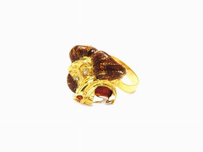 Anello Animalier in Oro Giallo con Diamanti e Smalti Policromi