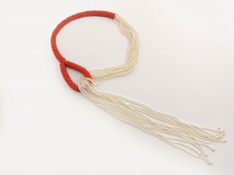 Collana in Corallo Rosso e Perle Coltivate