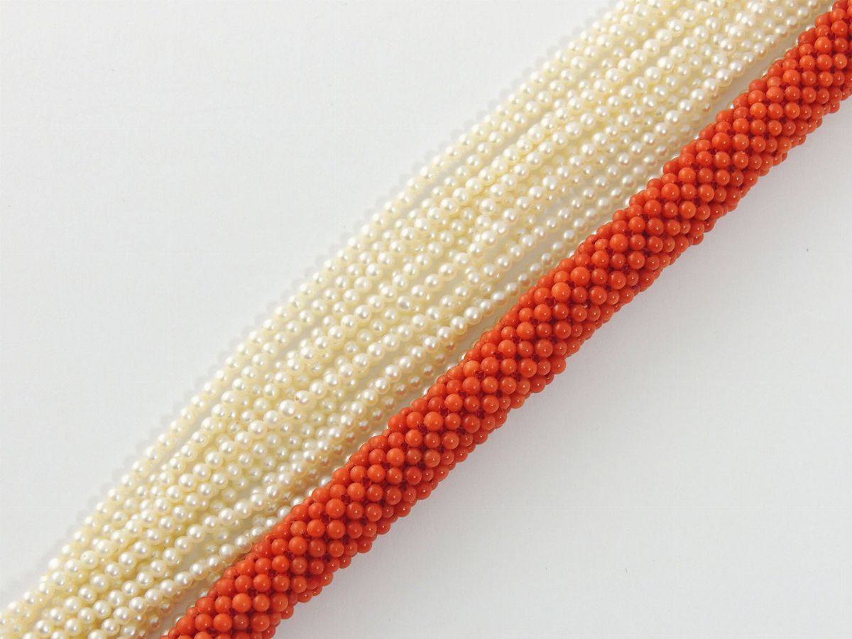 Collana in Corallo Rosso e Perle Coltivate