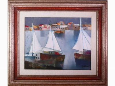 Paesaggio Marino con Barche a Vela