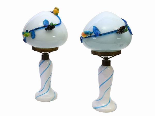 A pair of white blown glass table lamp  - Auction The florentine house of the soprano Marcella Tassi - Maison Bibelot - Casa d'Aste Firenze - Milano