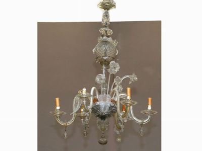 Lampadario in Vetro Soffiato Incolore di Murano