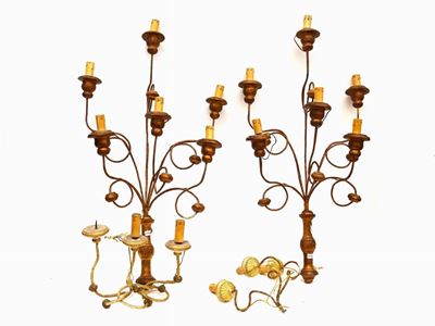 Due Coppie di Applique in Metallo e Legno