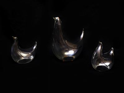 Serie di Tre Colombe in Vetro Soffiato