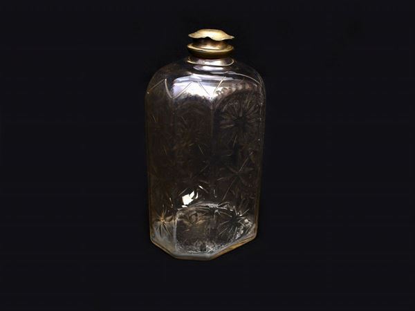 A blown glass bottle