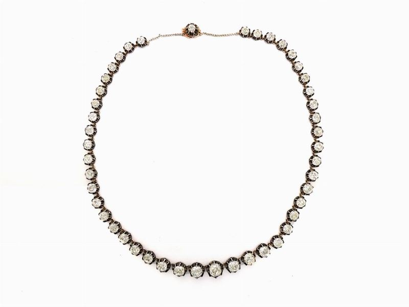 Collier Scalare in Oro Rosa a Bassa Lega, Argento e Diamanti