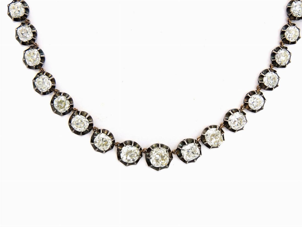 Collier Scalare in Oro Rosa a Bassa Lega, Argento e Diamanti