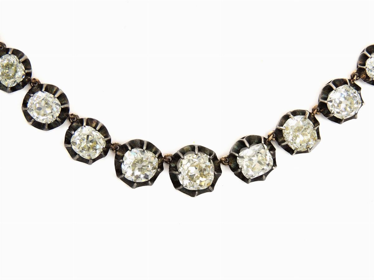 Collier Scalare in Oro Rosa a Bassa Lega, Argento e Diamanti