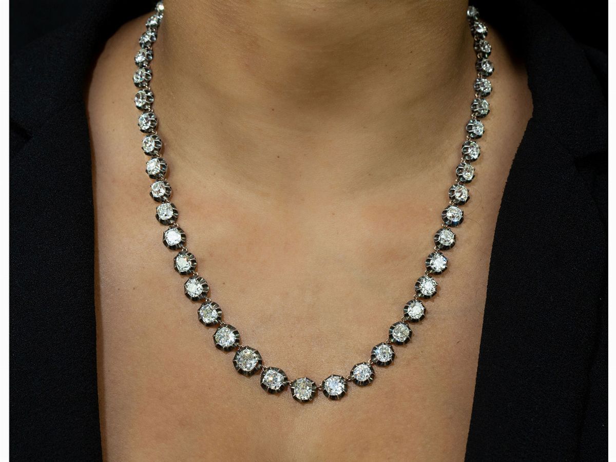 Collier Scalare in Oro Rosa a Bassa Lega, Argento e Diamanti