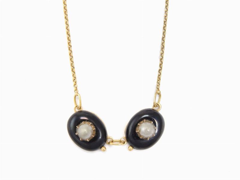 Collana in Oro Giallo con Onice e Perle