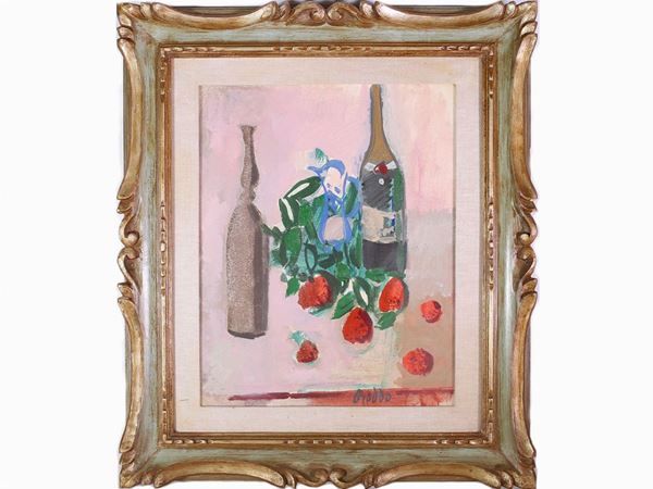 Gastone Breddo - Still life with fruit and bottles