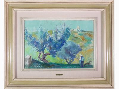 Paesaggio Campestre con Contadino 1970