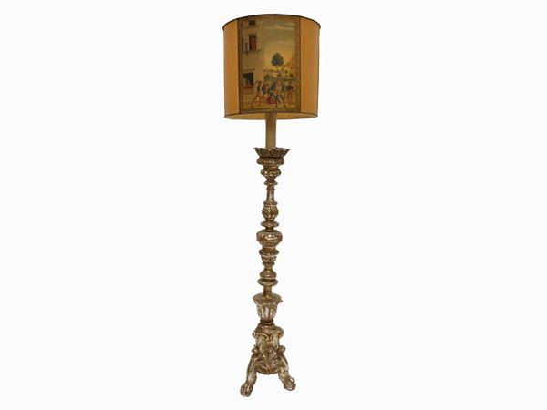 Grande torciera in legno argentato