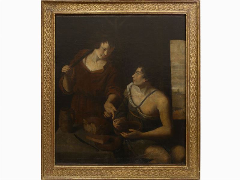 Pittore Caravaggesco Olandese, Prima Metà del XVII Secolo - Esaù Vende la Primogenitura a Giacobb...