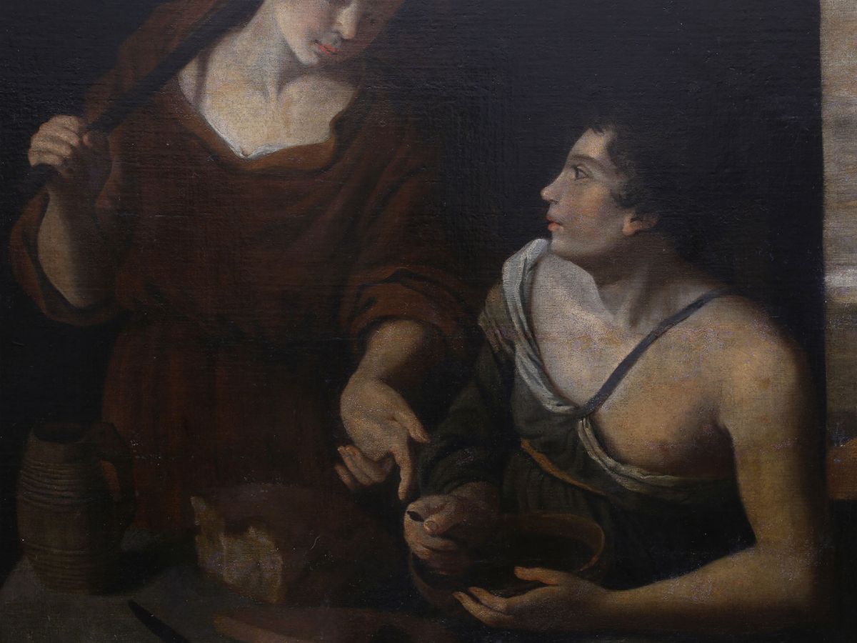 Pittore Caravaggesco Olandese, Prima Metà del XVII Secolo - Esaù Vende la Primogenitura a Giacobb...