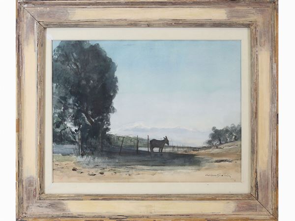 Luciano Guarnieri - Country landcape with donkey