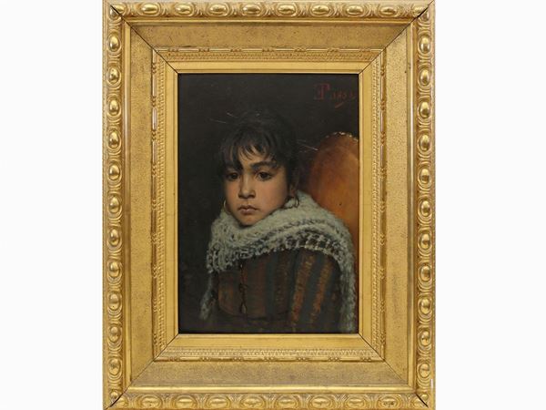 Eleuterio Pagliano - Ritratto di fanciulla con scialle e orecchini 1883