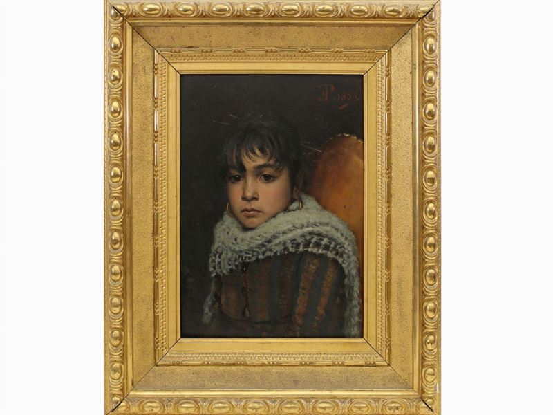 Eleuterio Pagliano - Ritratto di Fanciulla con Scialle e Orecchini 1883
