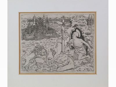 San Girolamo in Penitenza con Due Galeoni in Porto sullo Sfondo, da Antonio Pollaiolo