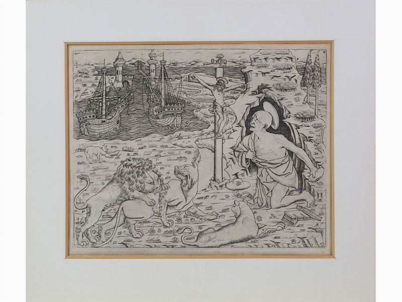 San Girolamo in Penitenza con Due Galeoni in Porto sullo Sfondo, da Antonio Pollaiolo