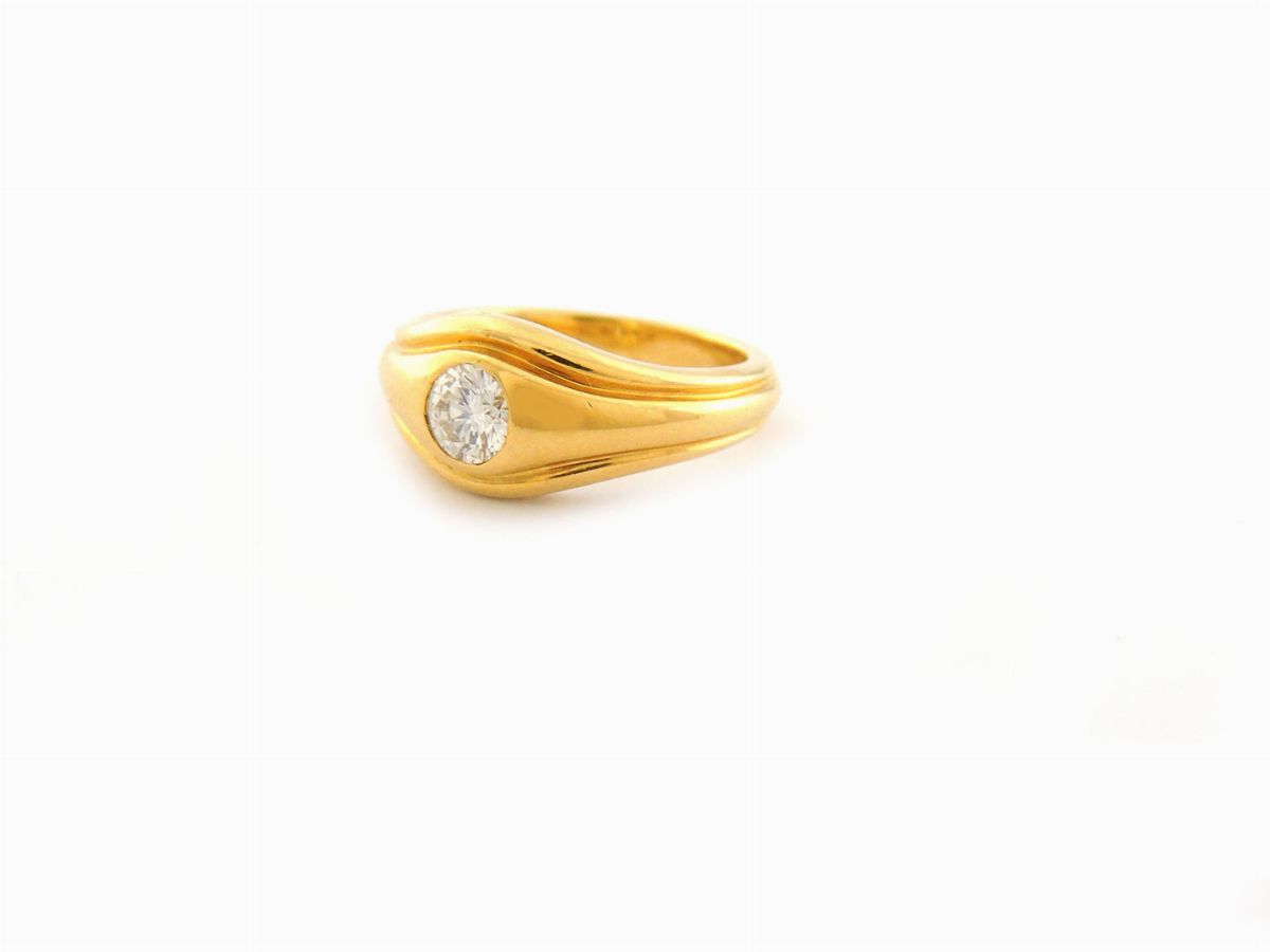 Anello Solitario Bulgari in Oro Giallo e Diamante
