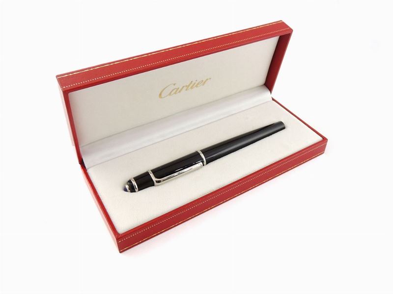 Penna Stilografica Cartier in Resina Nera e Palladio