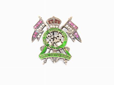 Spilla Regimental in Argento con Diamanti, Rubini e Smalti Policromi