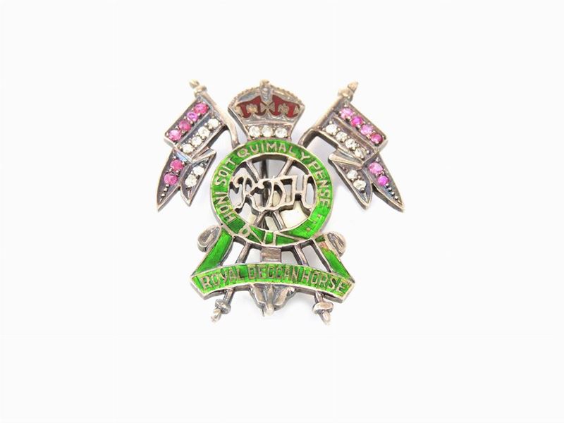 Spilla Regimental in Argento con Diamanti, Rubini e Smalti Policromi