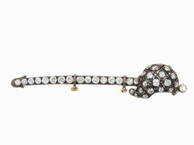 Spilla in Oro Giallo e Argento con Diamanti