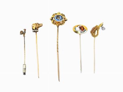 Cinque Spille Animalier in Oro Giallocon Diamanti e Smalti