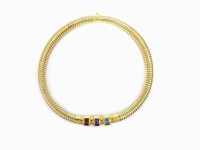 Girocollo la Nouvelle Bague Tubogas in Oro Giallo e Acciaio con Gemme Semipreziose