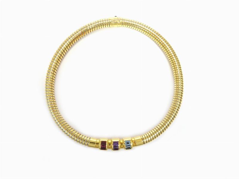 Girocollo la Nouvelle Bague Tubogas in Oro Giallo e Acciaio con Gemme Semipreziose