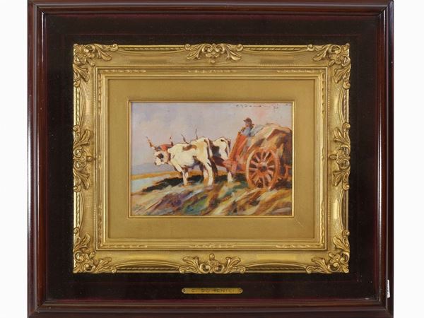 Carlo Domenici : Oxen hay carriage  ((1898-1981))  - Auction Modern and Contemporary Art - Maison Bibelot - Casa d'Aste Firenze - Milano