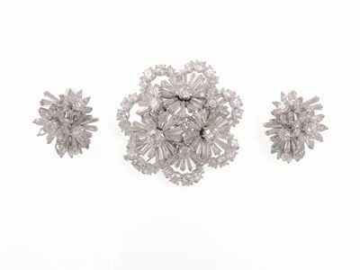 Demi Parure Spilla e Orecchini in Oro Bianco con Diamanti