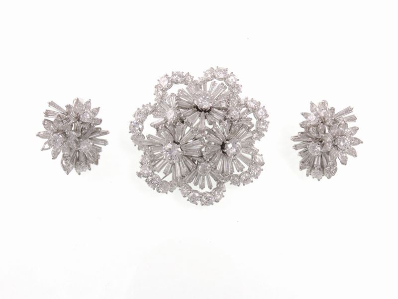Demi Parure Spilla e Orecchini in Oro Bianco con Diamanti