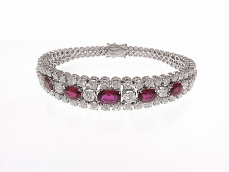 Bracciale Tennis in Oro Bianco con Diamanti e Rubini