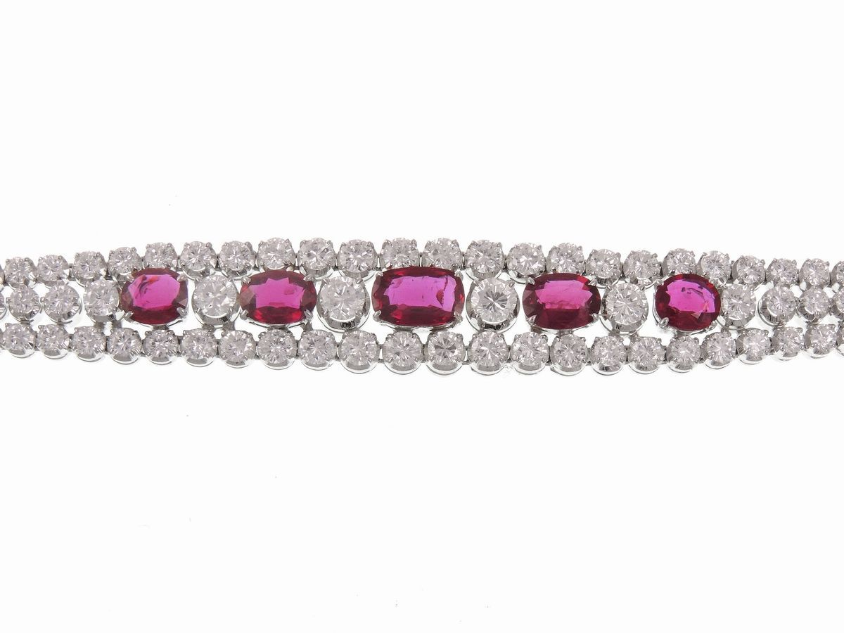 Bracciale Tennis in Oro Bianco con Diamanti e Rubini