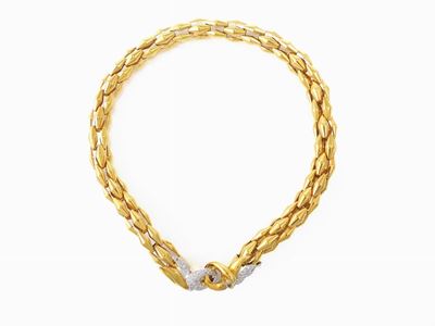 Demi Parure Collana e Bracciale Animalier "fope" in Oro Giallo e Bianco con Diamanti