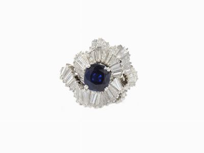 Anello in Oro Bianco con Diamanti e Zaffiro