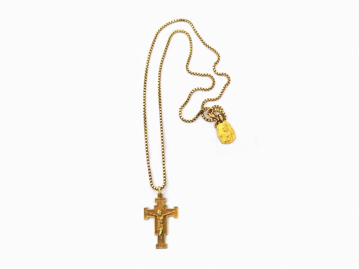 Collana con Due Pendenti in Oro Giallo