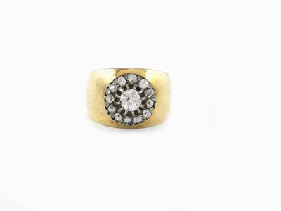 Anello a Fascia in Oro Giallo e Argento con Diamanti
