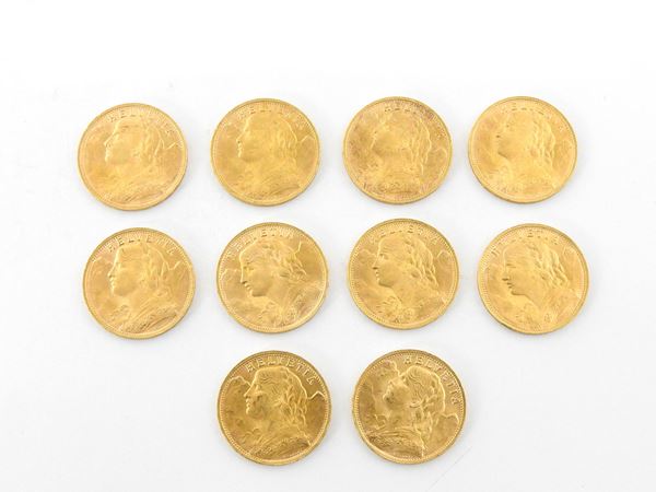 Dieci monete da 20 Franchi