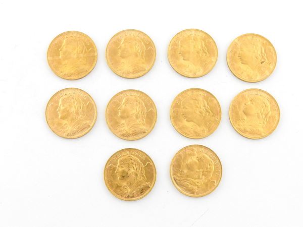 Dieci monente da 20 Franchi